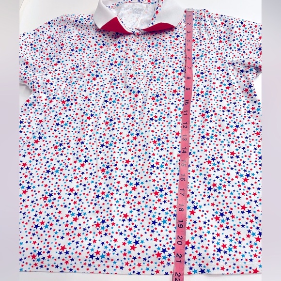 Lands end cotton star collar shirt buttons bottom side slits red white blue top - Picture 6 of 11